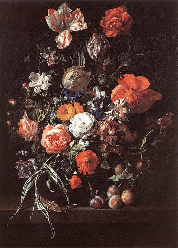 RUYSCH, Rachel Still-Life with Bouquet of Flowers and Plums af France oil painting art